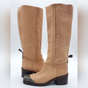 Free People We The Free Beau Tall Rider Boot Leather Natural Tan Cap Toe 8.5